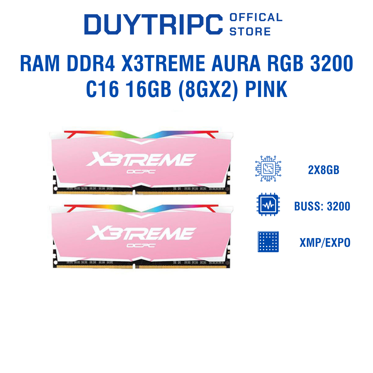 Pink Colored Ram Memory RAM DDR4 X3treme Aura RGB 3200 C16 16GB (8Gx2) Pink